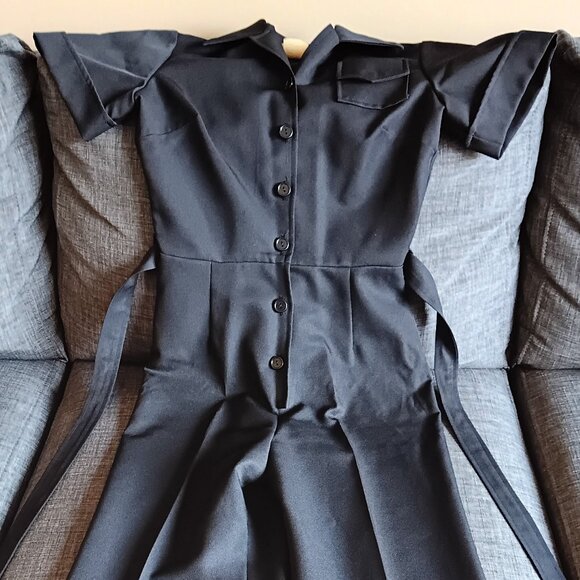 Vintage Perruzza Sportswear Navy Blue Wide Leg Button Up Belted Jumpsuit 70s - Picture 4 of 12